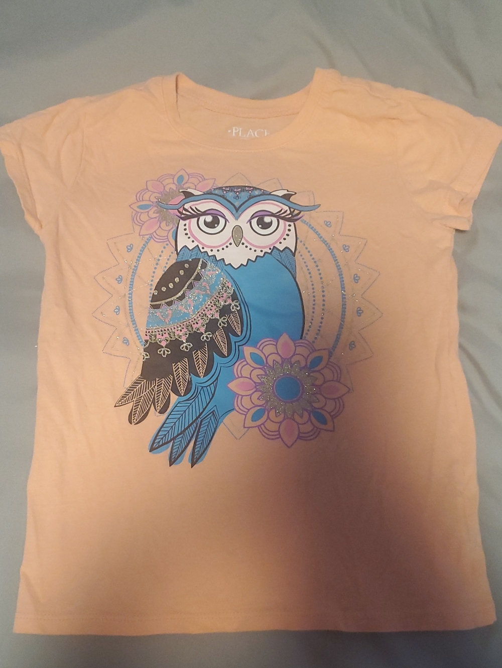 The Children's Place Peach Short-Sleeve Tee with Blue Owl Graphic